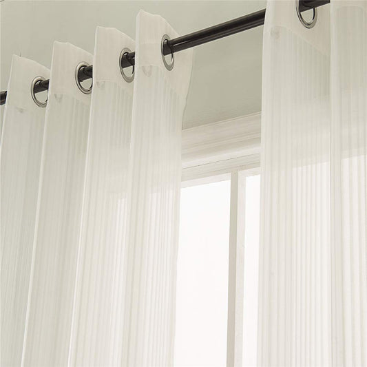 Gyrohomestore White Sheer Curtain Linen Look Semi Voile Grommet Curtains