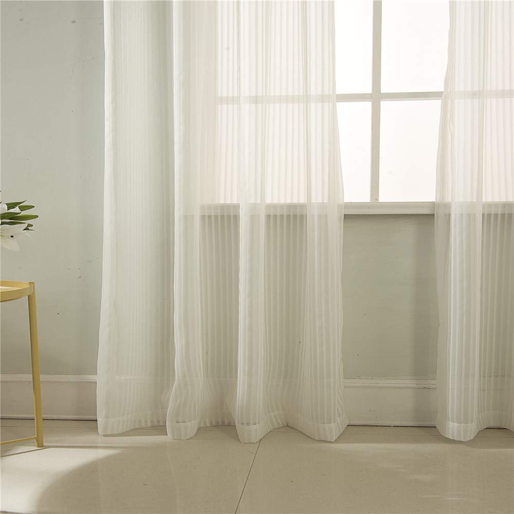 Gyrohomestore White Sheer Curtain Linen Look Semi Voile Grommet Curtains
