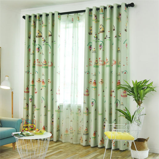 Gyrohomestore Cartoon Ice Cream Print Kids Blackout Curtains Cheap