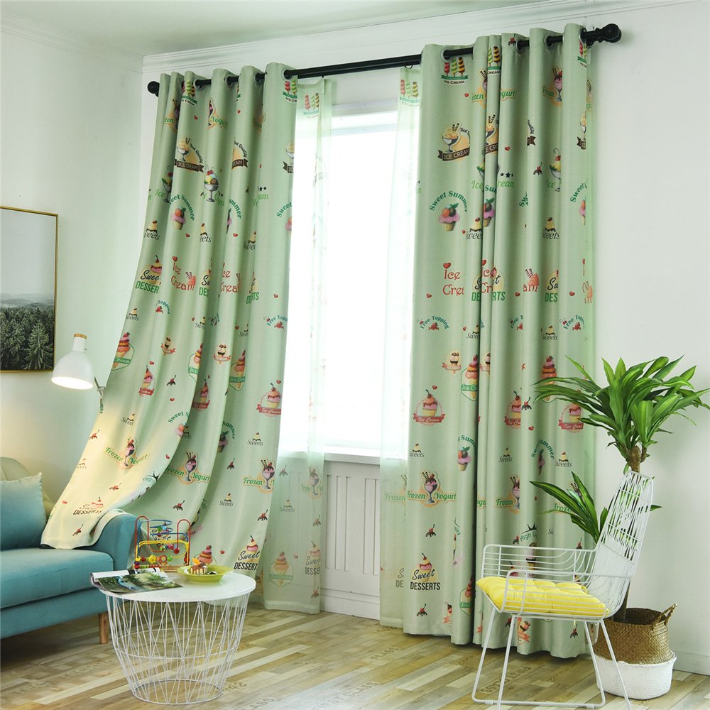 Gyrohomestore Cartoon Ice Cream Print Kids Blackout Curtains Cheap