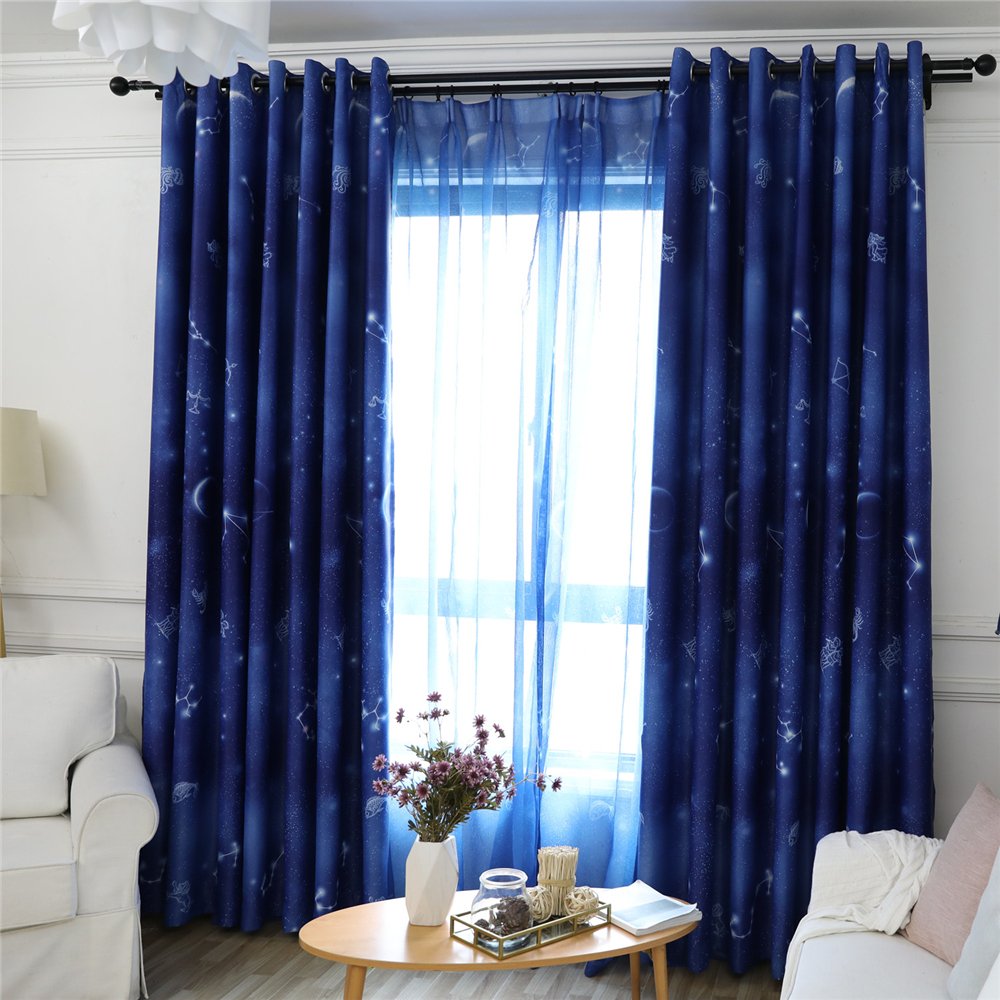 Gyrohomestore Starry Night Print Thermal Insulated Navy Blue Blackout Curtains