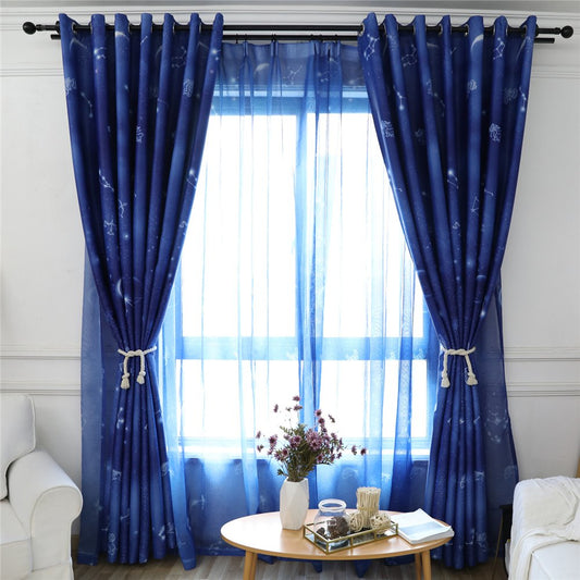 Gyrohomestore Starry Night Print Thermal Insulated Navy Blue Blackout Curtains