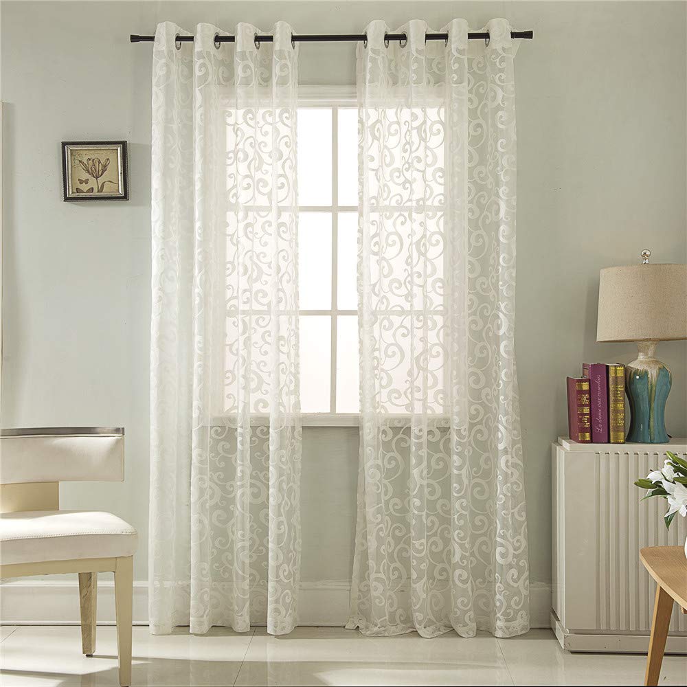 Gyrohomestore Floral Leaf Sheer Farmhouse Style Voile Grommet Curtains