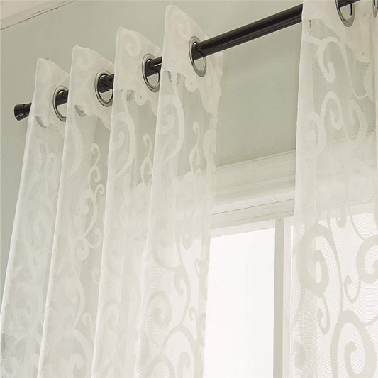 Gyrohomestore Floral Leaf Sheer Farmhouse Style Voile Grommet Curtains