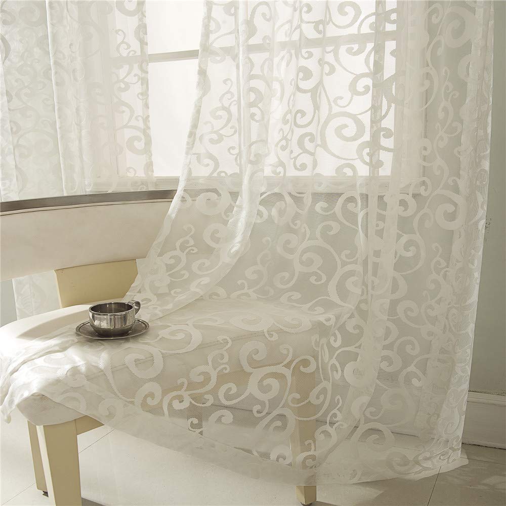 Gyrohomestore Floral Leaf Sheer Farmhouse Style Voile Grommet Curtains