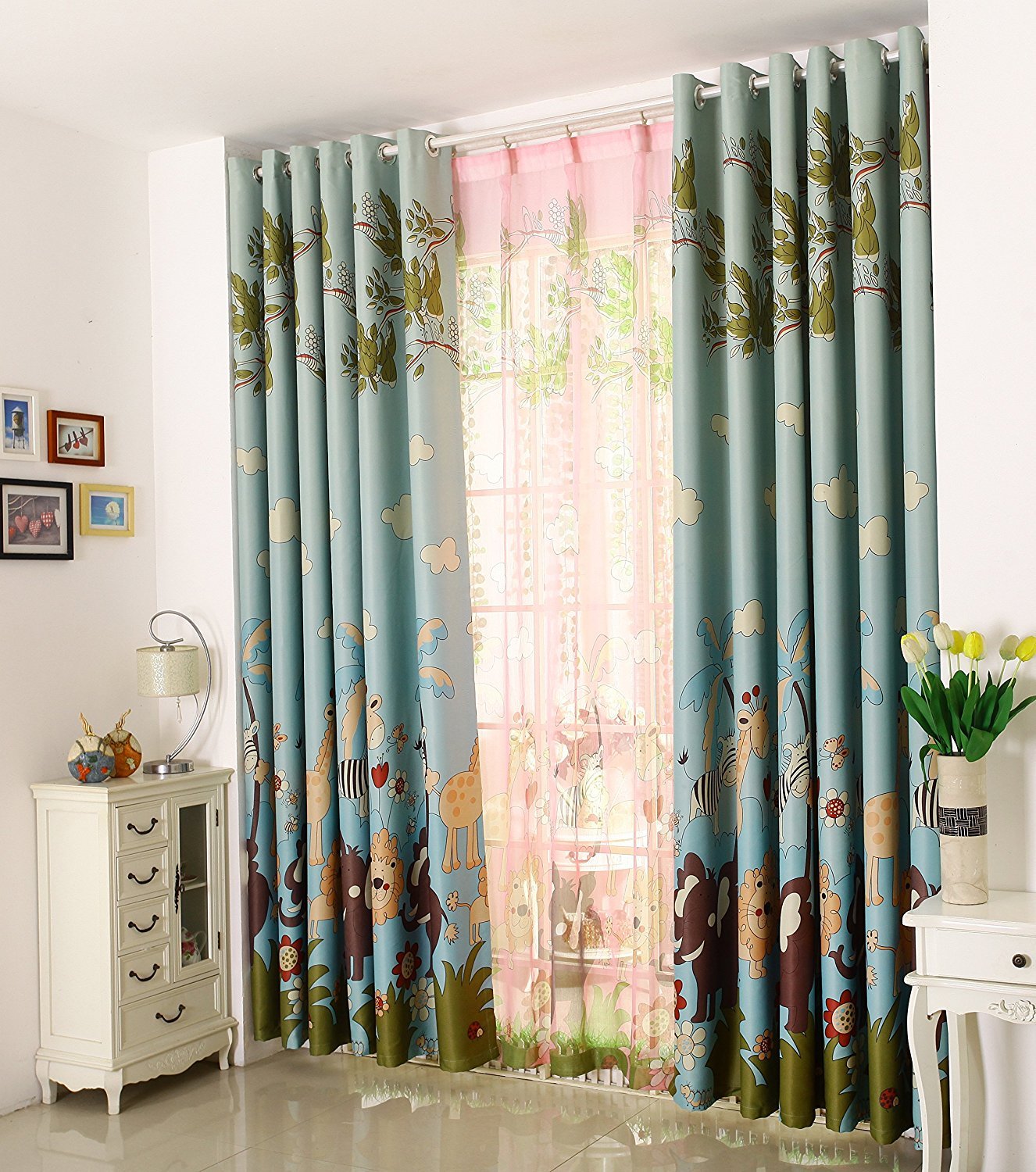 Gyrohomestore Printed Top Grommets Energy Saving Lovely Kids Blackout Curtains