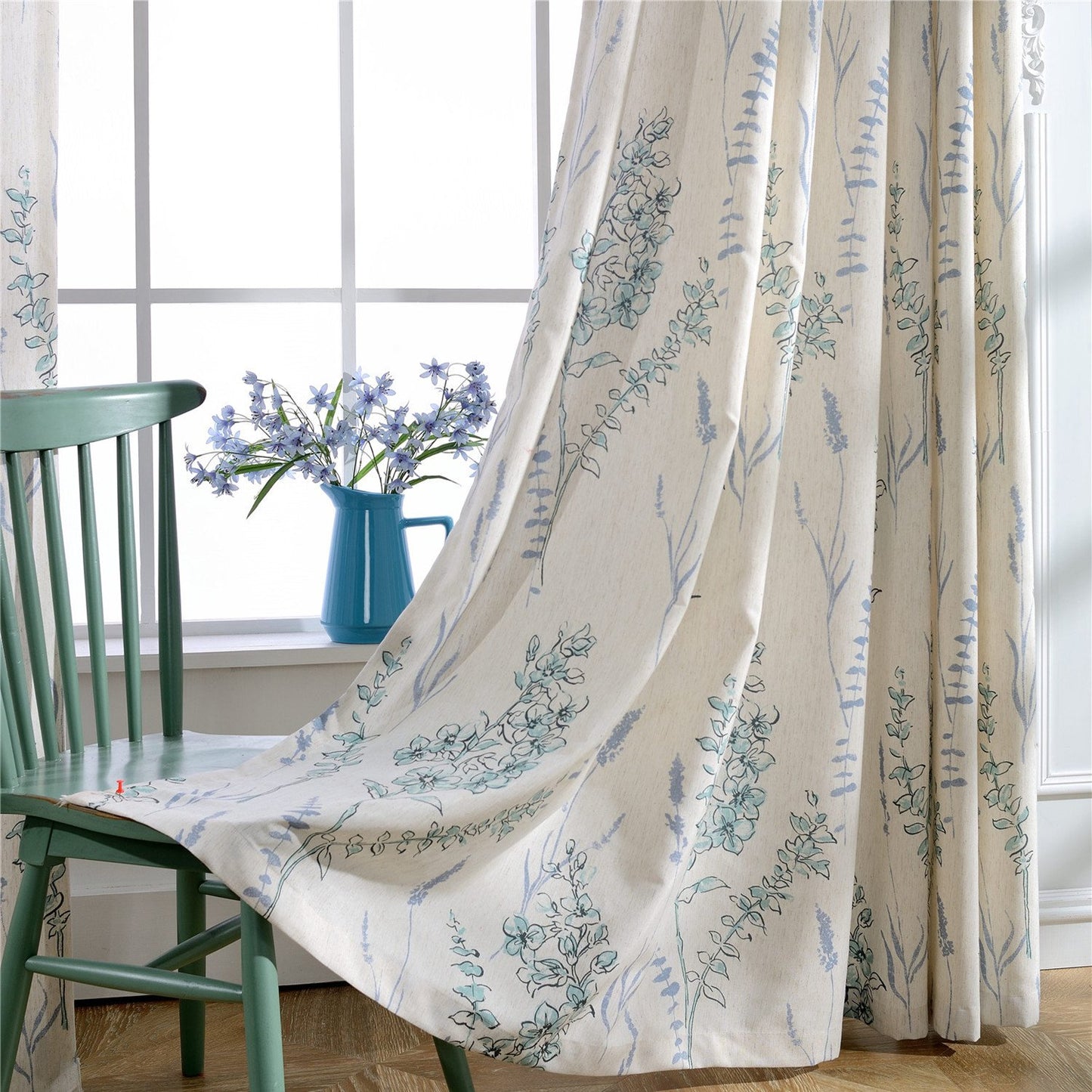 Gyrohomestore Blue Flowers Thermal Rod Pocket Best Blackout Curtains