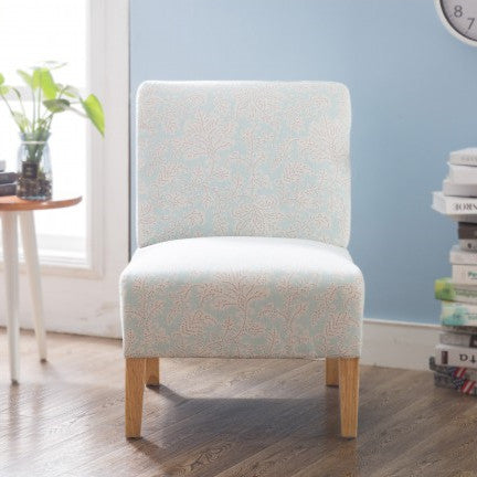 Gyrohomestore Classical Blue Flower Accent Armless Chair Living Room with Natural Color Wood Legs