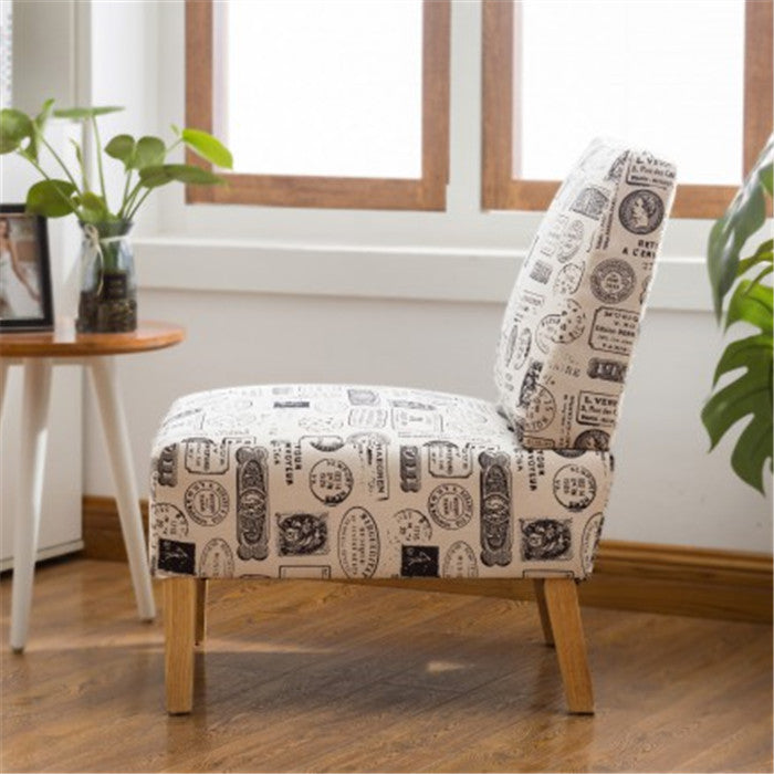 Gyrohomestore Modern Letter Printed Fabric Armless Accent Chair with Natural color Wood Legs