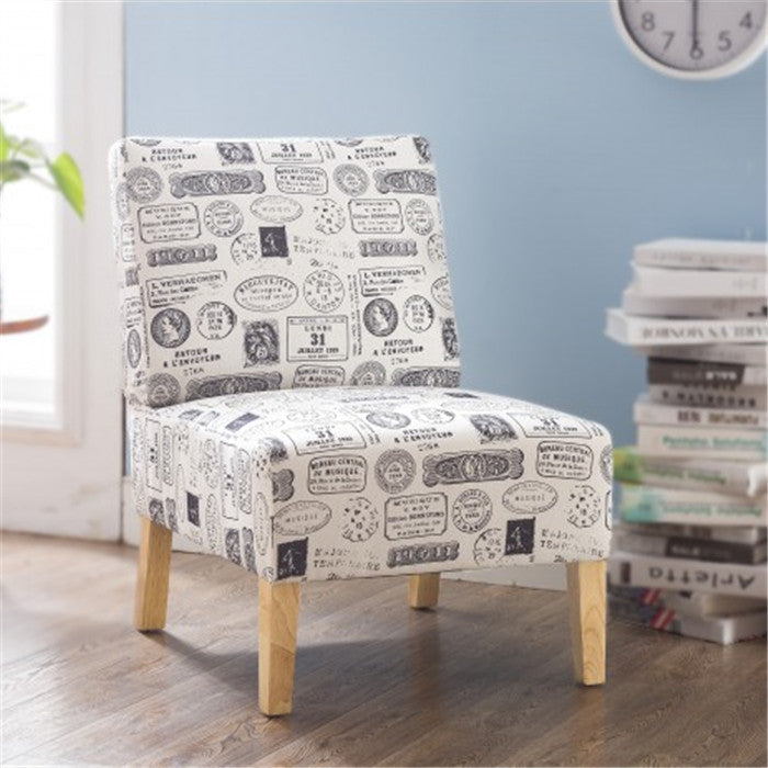 Gyrohomestore Modern Letter Printed Fabric Armless Accent Chair with Natural color Wood Legs