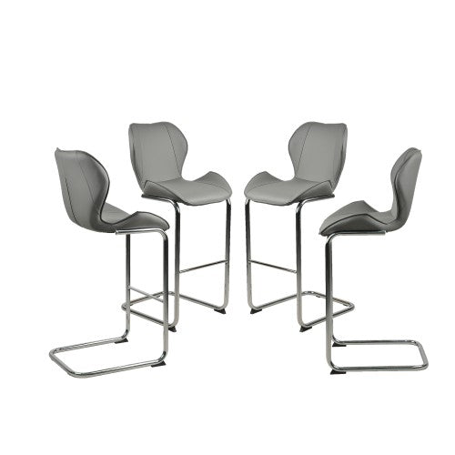 Gyrohomestore Leather Dining Chairs for Dining and Kitchen barstool with metal legs set of 4 (Grey)