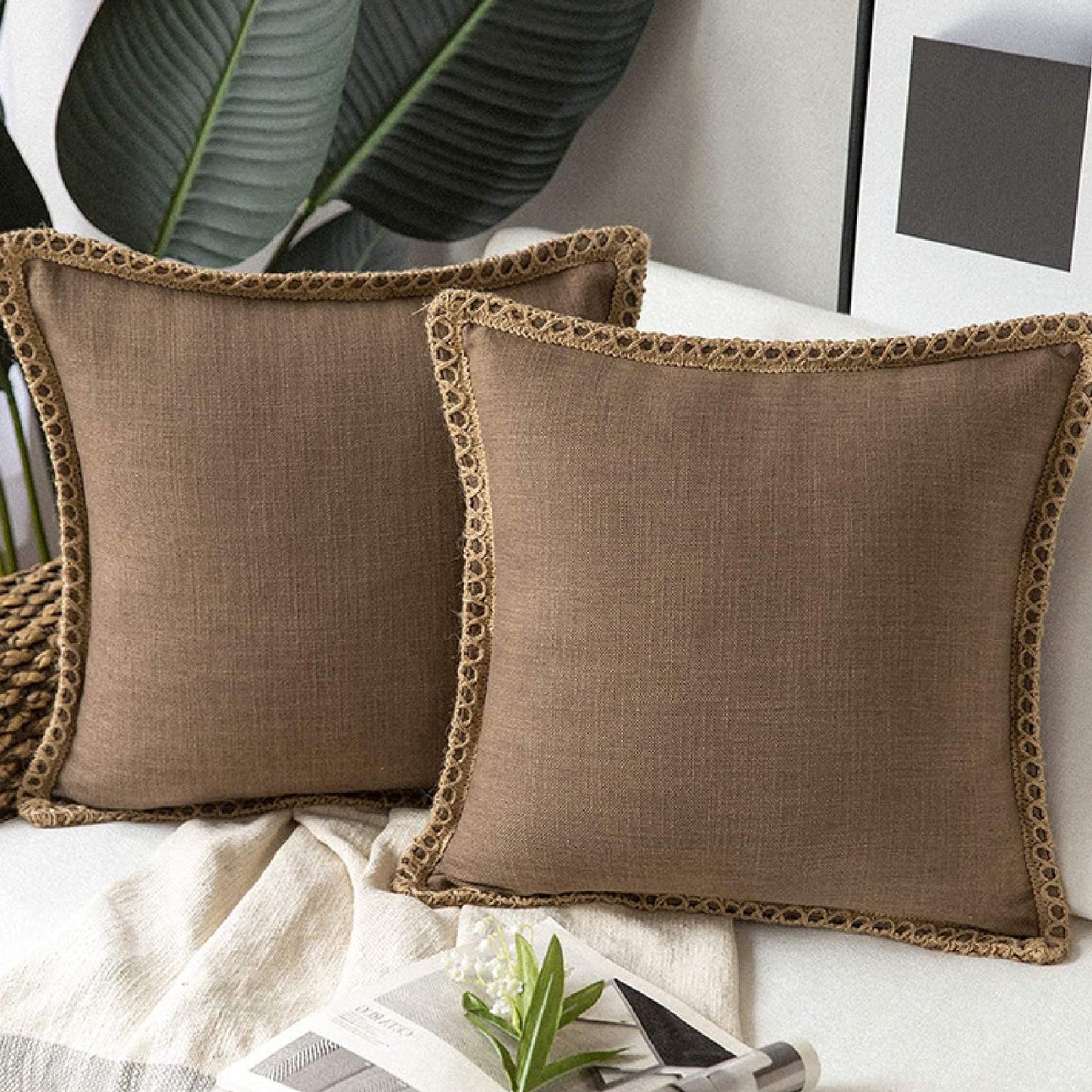 Throw Pillow Covers Farmhouse Decorative Burlap Linen Cushion Covers