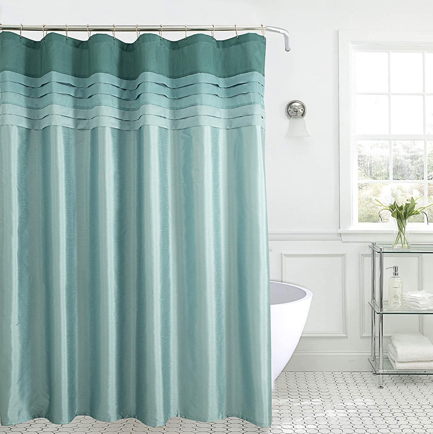 3-Color Stitching Polyester Grey Shower Curtain Without Hooks