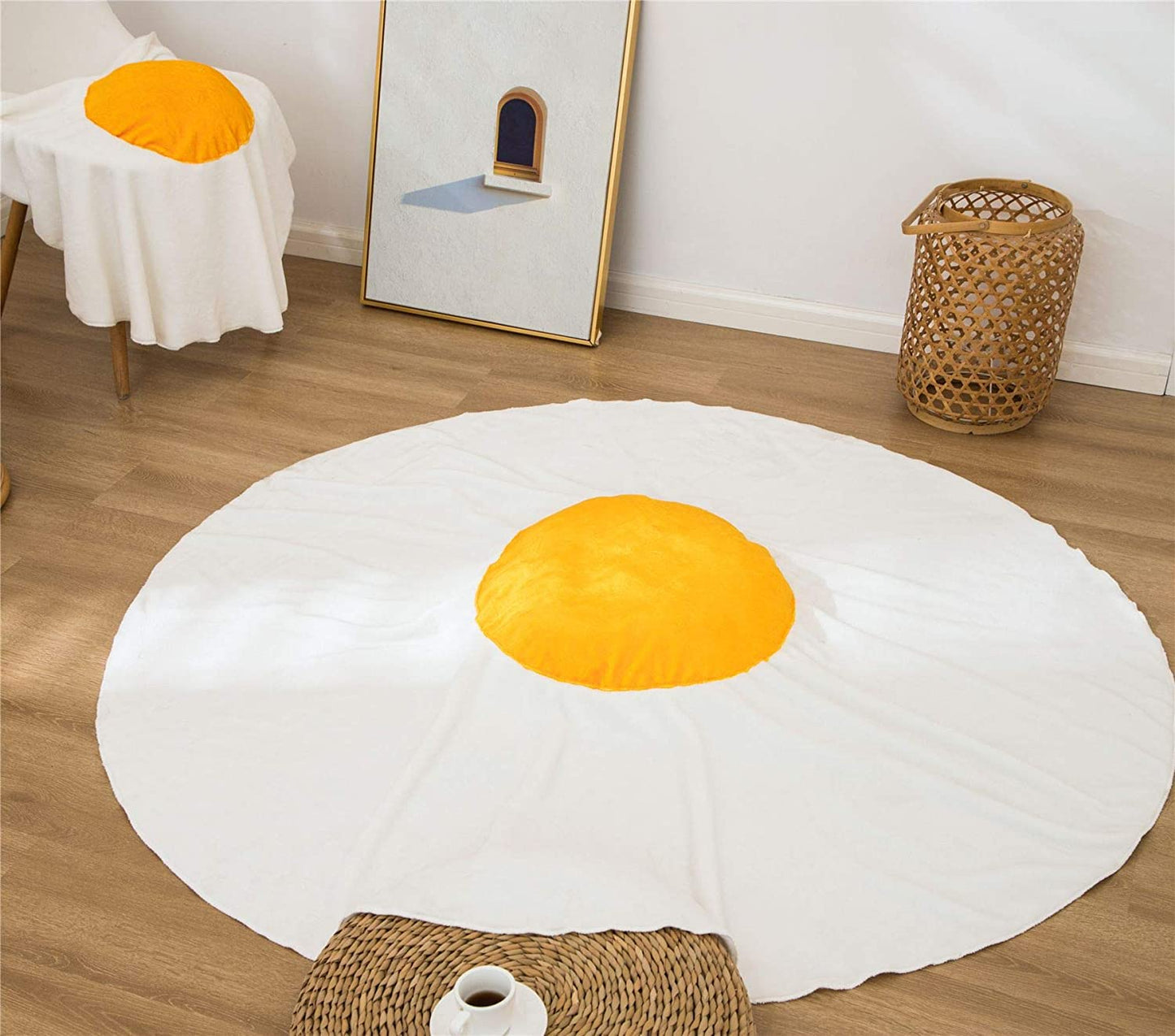 Fried Eggs Funny Soft Flannel Circular Blanket, Giant Food Blanket