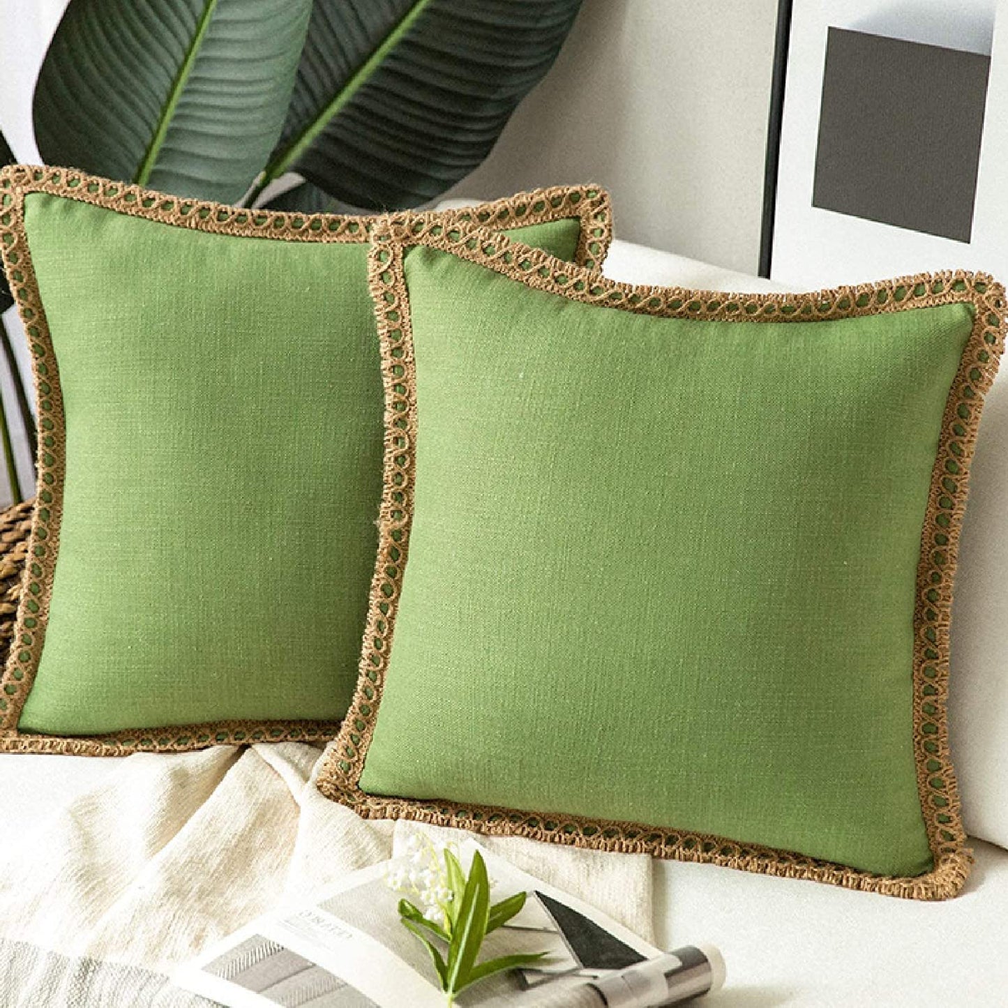 Throw Pillow Covers Farmhouse Decorative Burlap Linen Cushion Covers