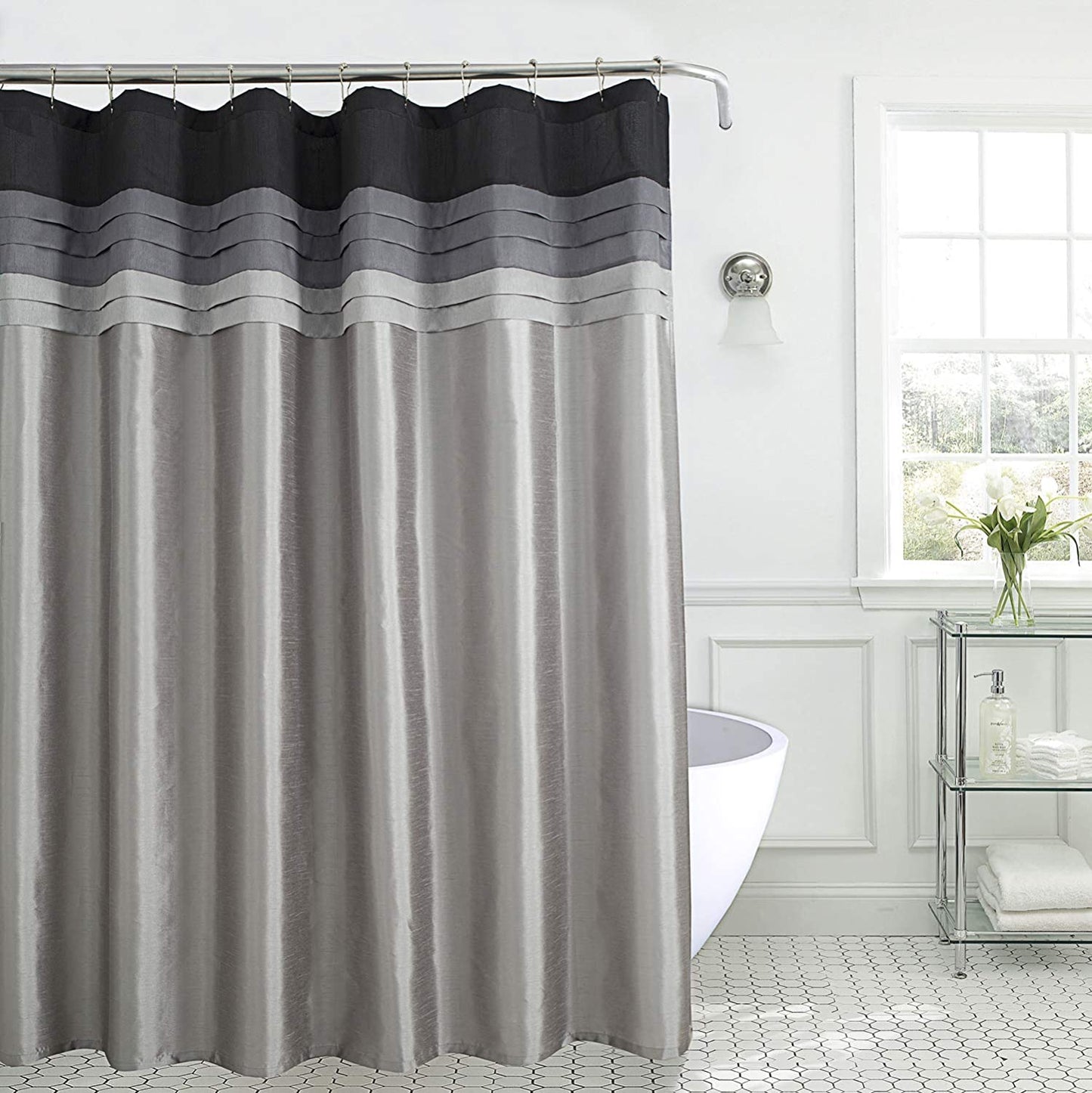 3-Color Stitching Polyester Grey Shower Curtain Without Hooks