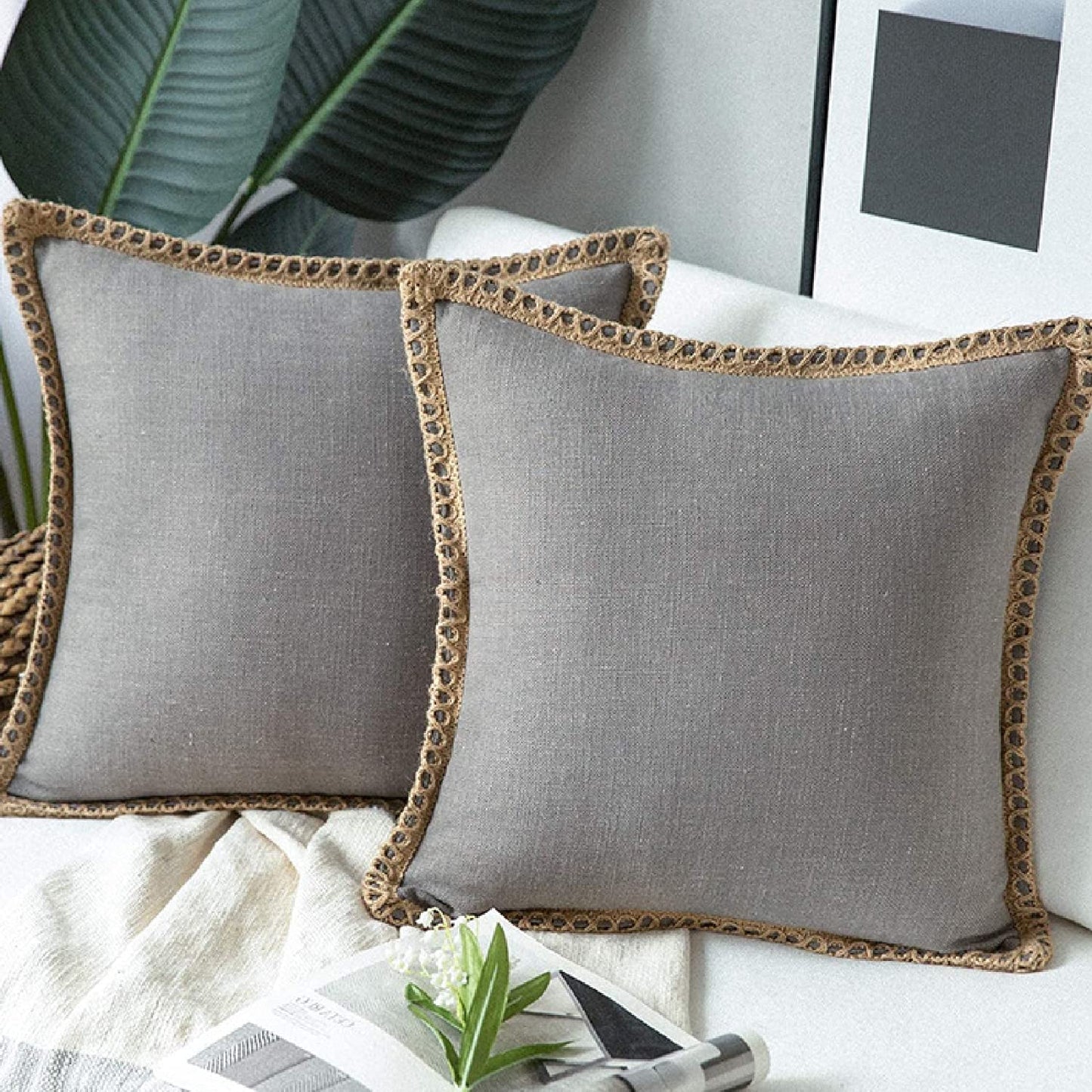 Throw Pillow Covers Farmhouse Decorative Burlap Linen Cushion Covers