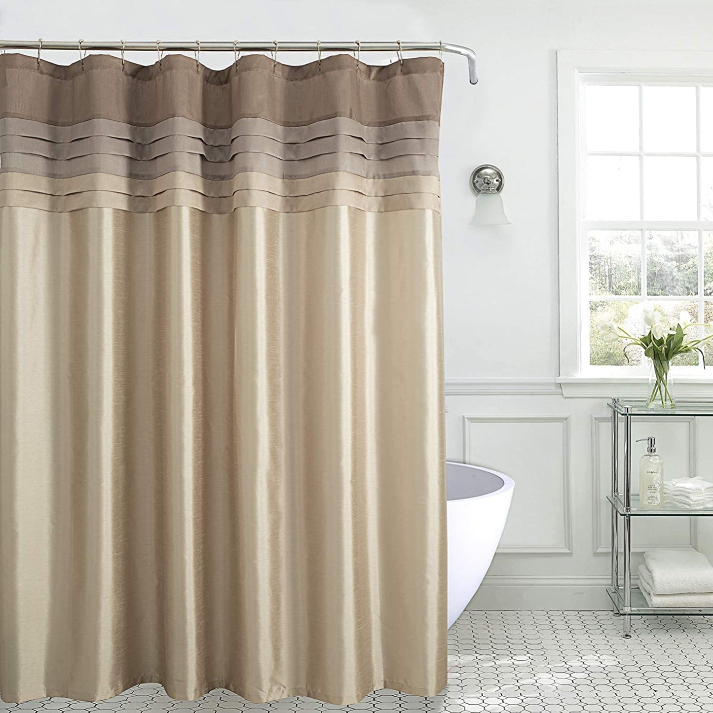 3-Color Stitching Polyester Grey Shower Curtain Without Hooks