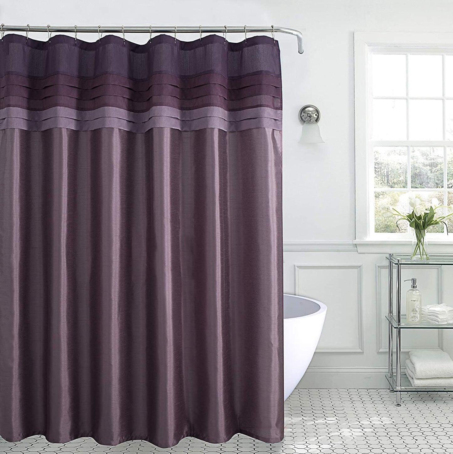3-Color Stitching Polyester Grey Shower Curtain Without Hooks