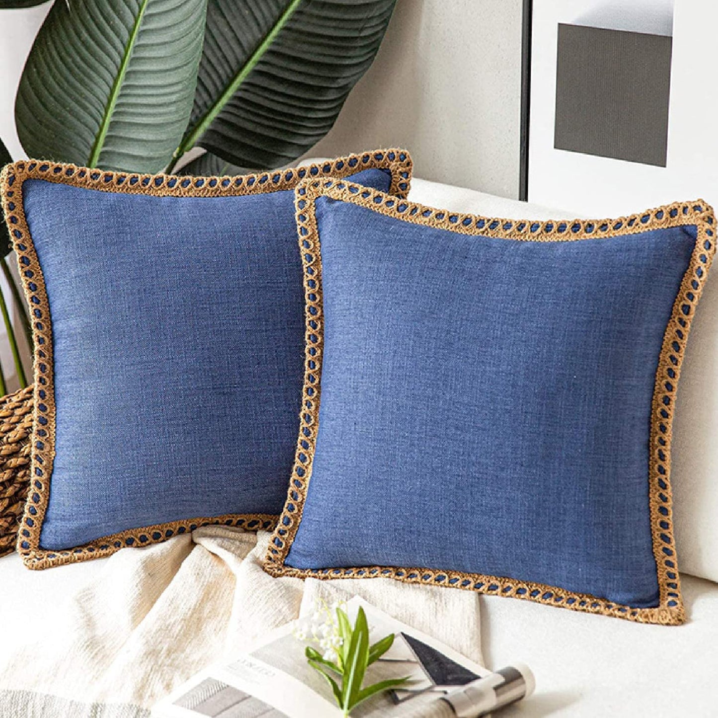 Throw Pillow Covers Farmhouse Decorative Burlap Linen Cushion Covers