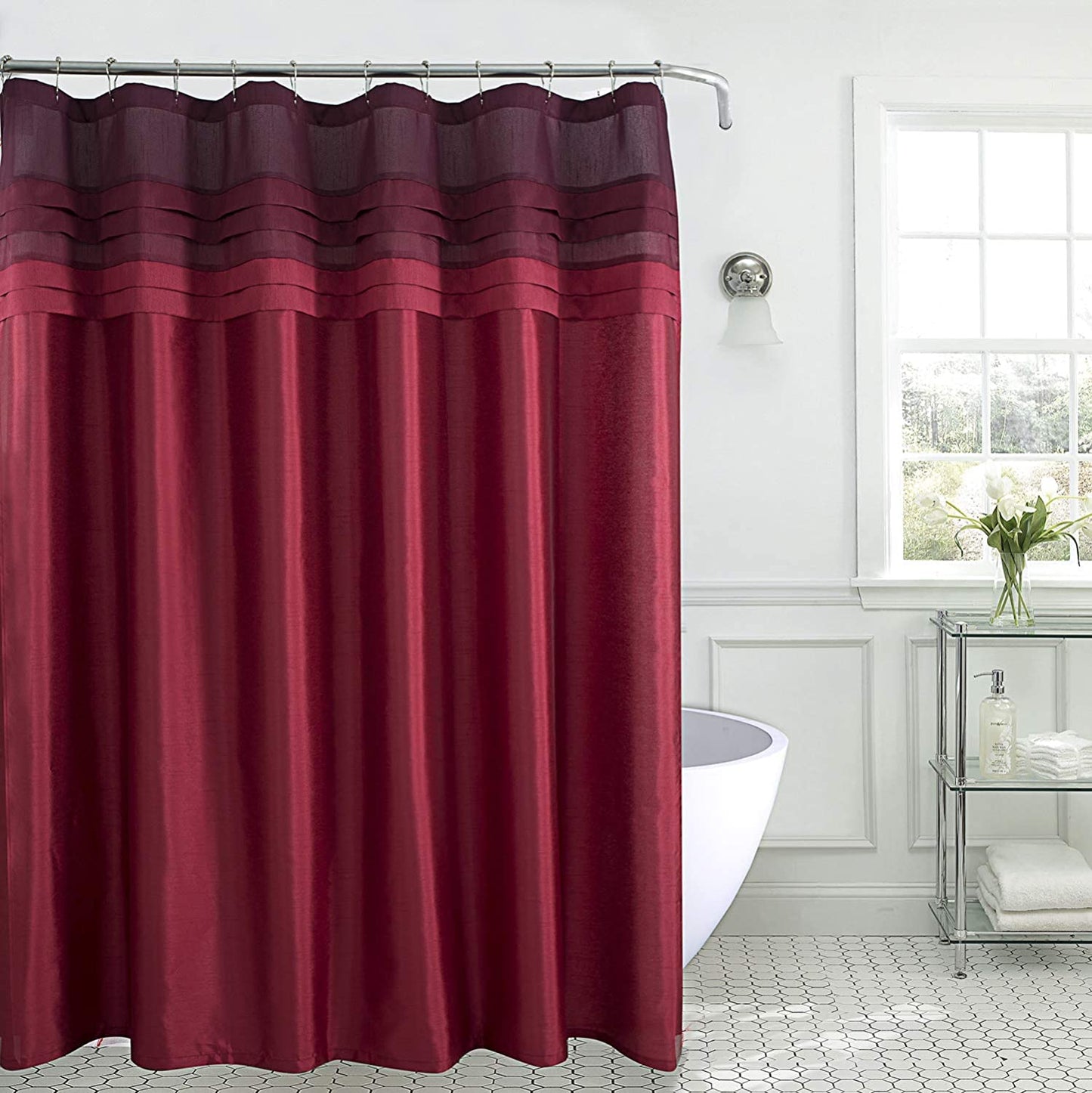 3-Color Stitching Polyester Grey Shower Curtain Without Hooks