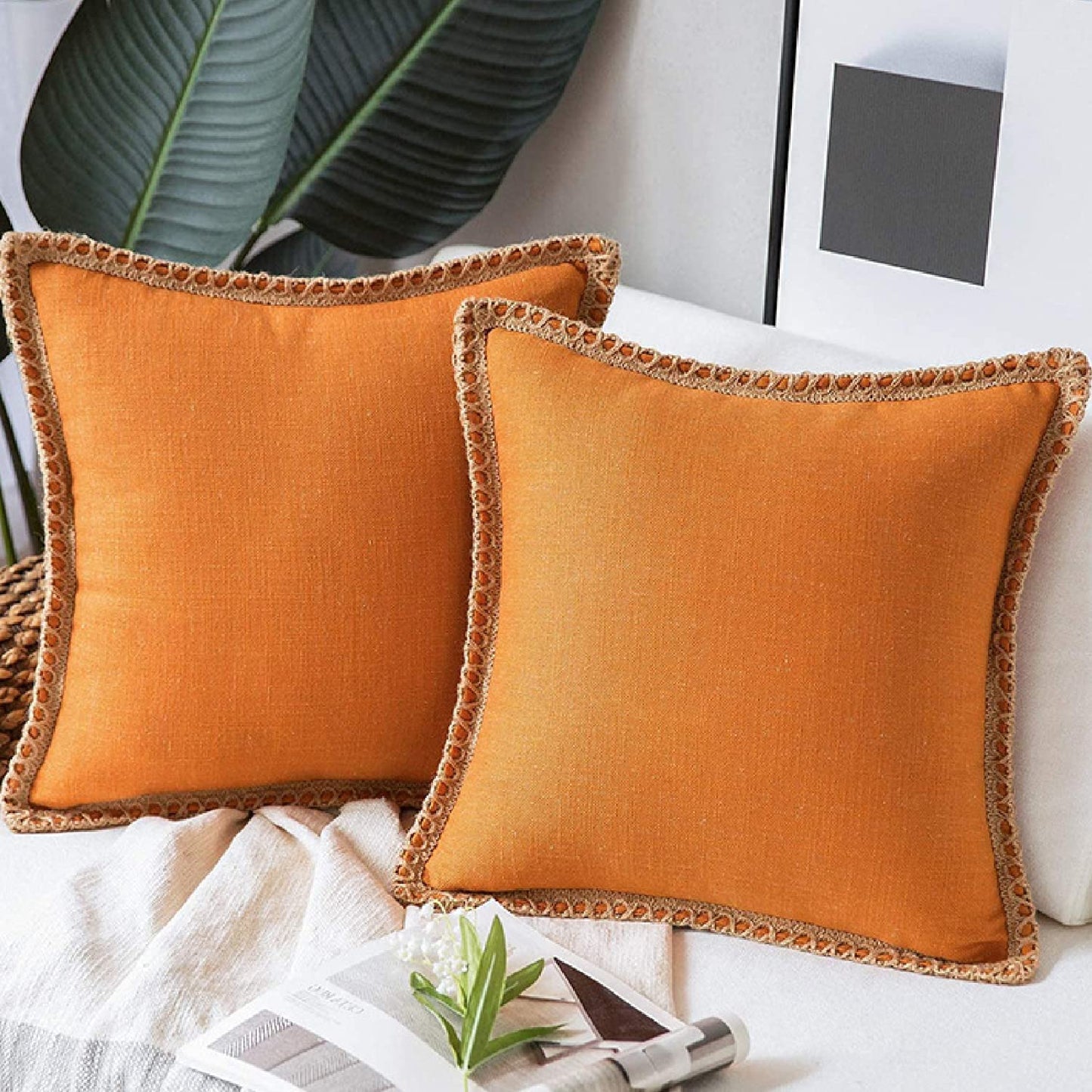 Throw Pillow Covers Farmhouse Decorative Burlap Linen Cushion Covers