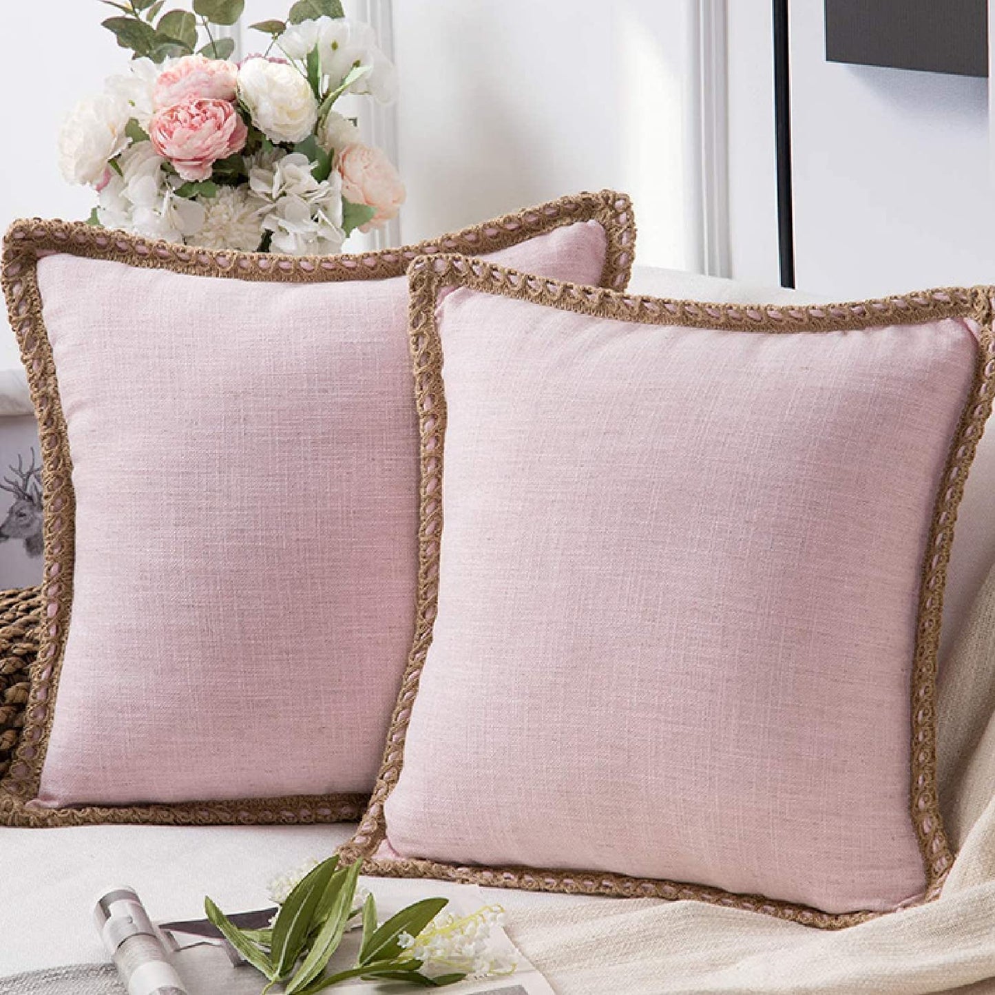 Throw Pillow Covers Farmhouse Decorative Burlap Linen Cushion Covers