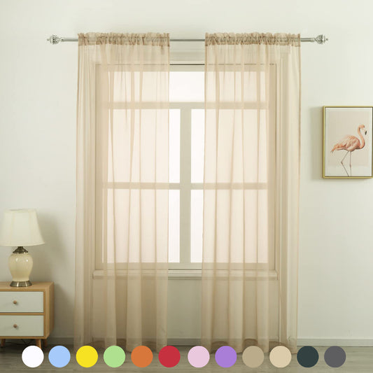 Rod Pocket Sheer Voile Curtain, Sunlight Filtering Protect Privacy Sheer for Bedroom Patio Door Set of 2 Panels
